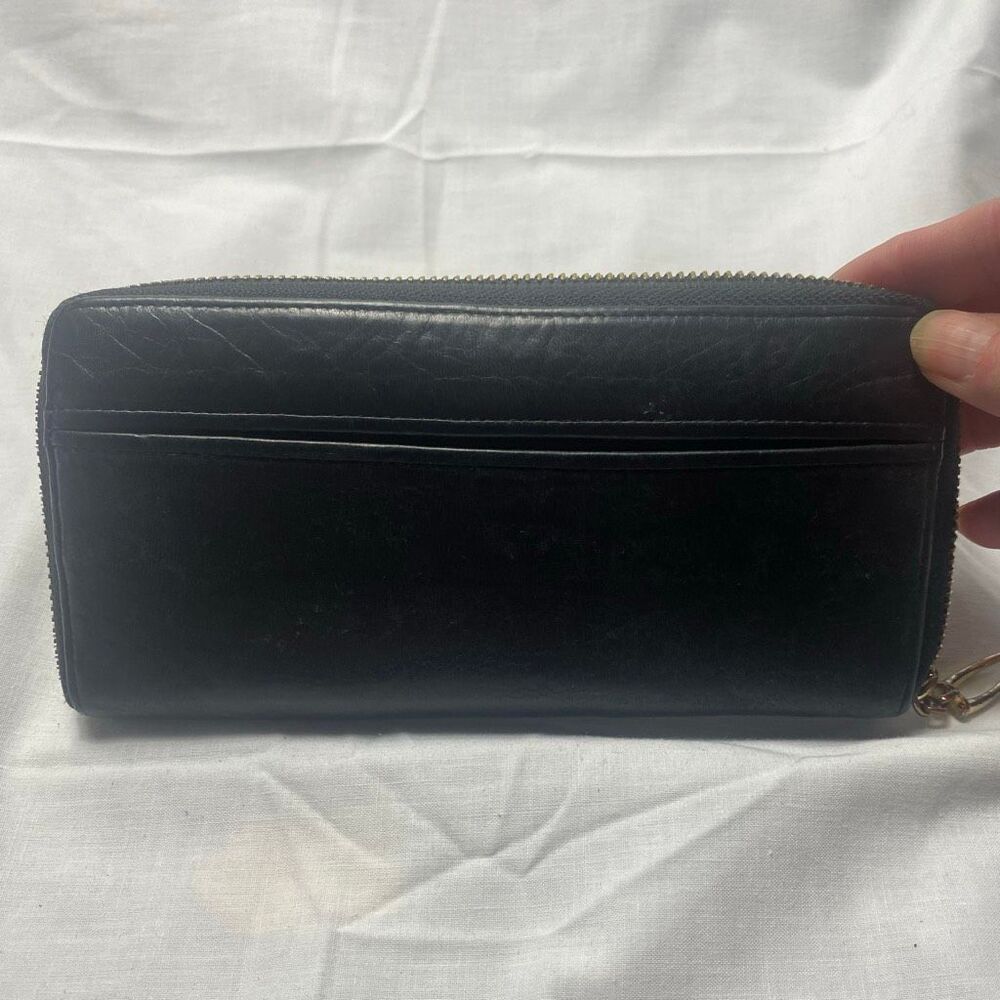 Tusk Zip Around Clutch Wallet Leather Black Minimalist Luxe Timeless Classic 7.5